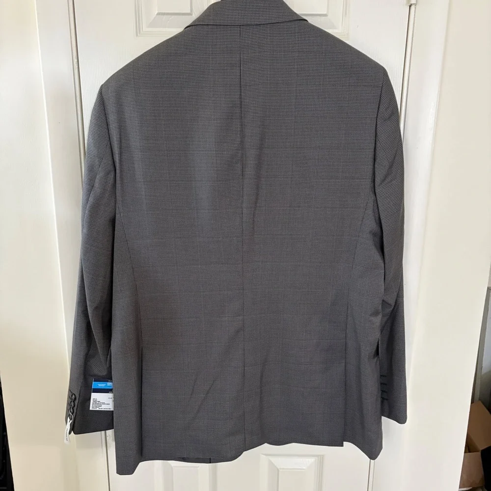 Stafford‎ Men 48L Gray Houndstooth Ecomode CoolMax Wool Suit Coat Jacket Classic